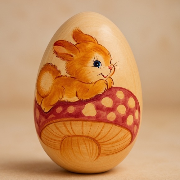 None Other - Hand-Painted Wooden Easter Egg Set with Bunny & Chick Designs